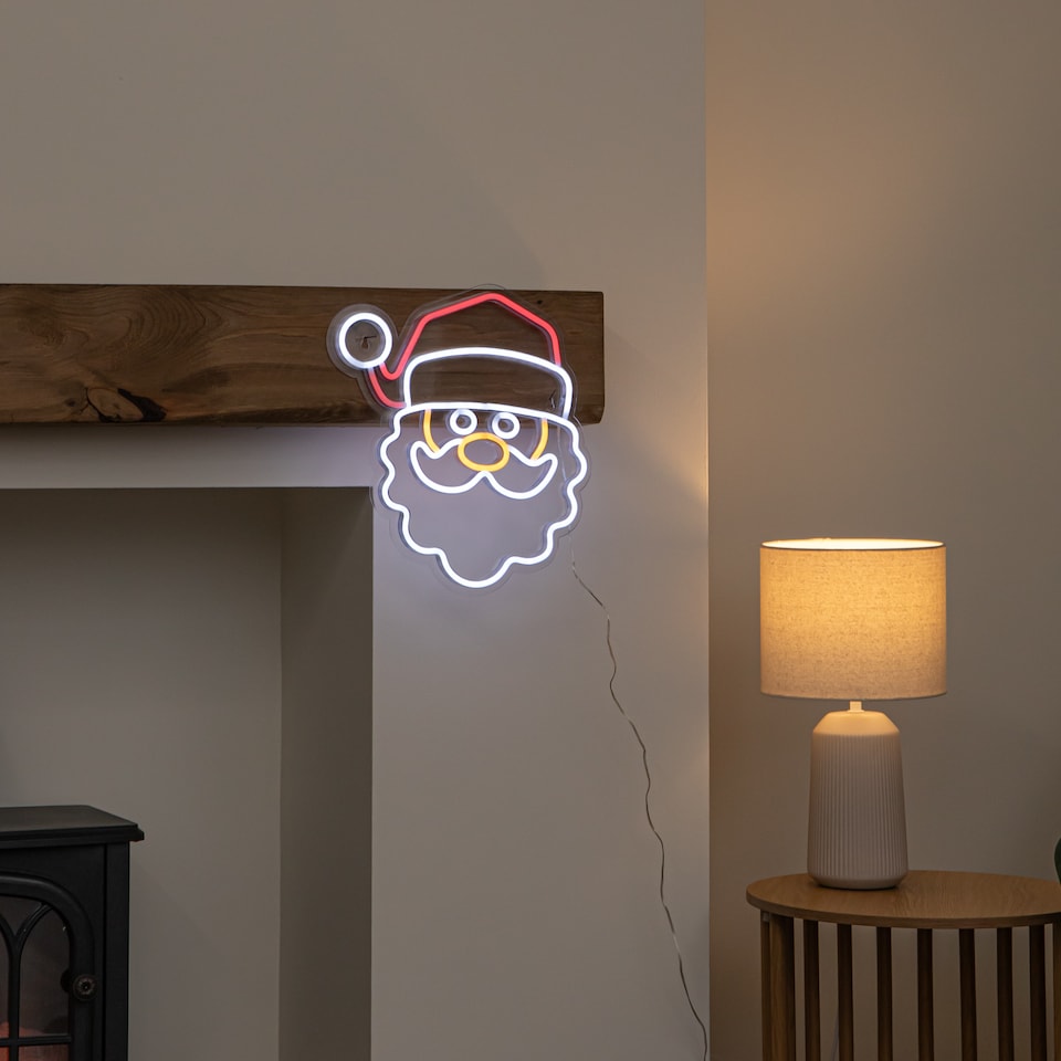 image 1 of 35cm Santa Neon-Style Light Up Christmas Decoration with USB Power Cable