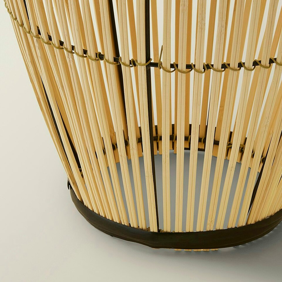 image 1 of ValueLights Solar Powered Outdoor Natural Bamboo Floor Lamp with Drum Shade Cream