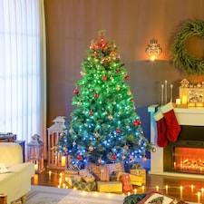 HOMCOM 180cm Prelit Christmas Tree with Colourful DIY Synchronized LED Lights and Remote, Carolina Pine, Hinged Xmas Tree with Realistic Tips, 12 Modes, Daily Timer, Adjustable Brightness and Speed | Green