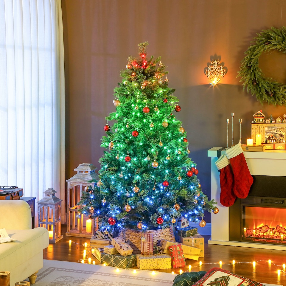 image 1 of HOMCOM 180cm Prelit Christmas Tree with Colourful DIY Synchronized LED Lights and Remote, Carolina Pine, Hinged Xmas Tree with Realistic Tips, 12 Modes, Daily Timer, Adjustable Brightness and Speed | Green