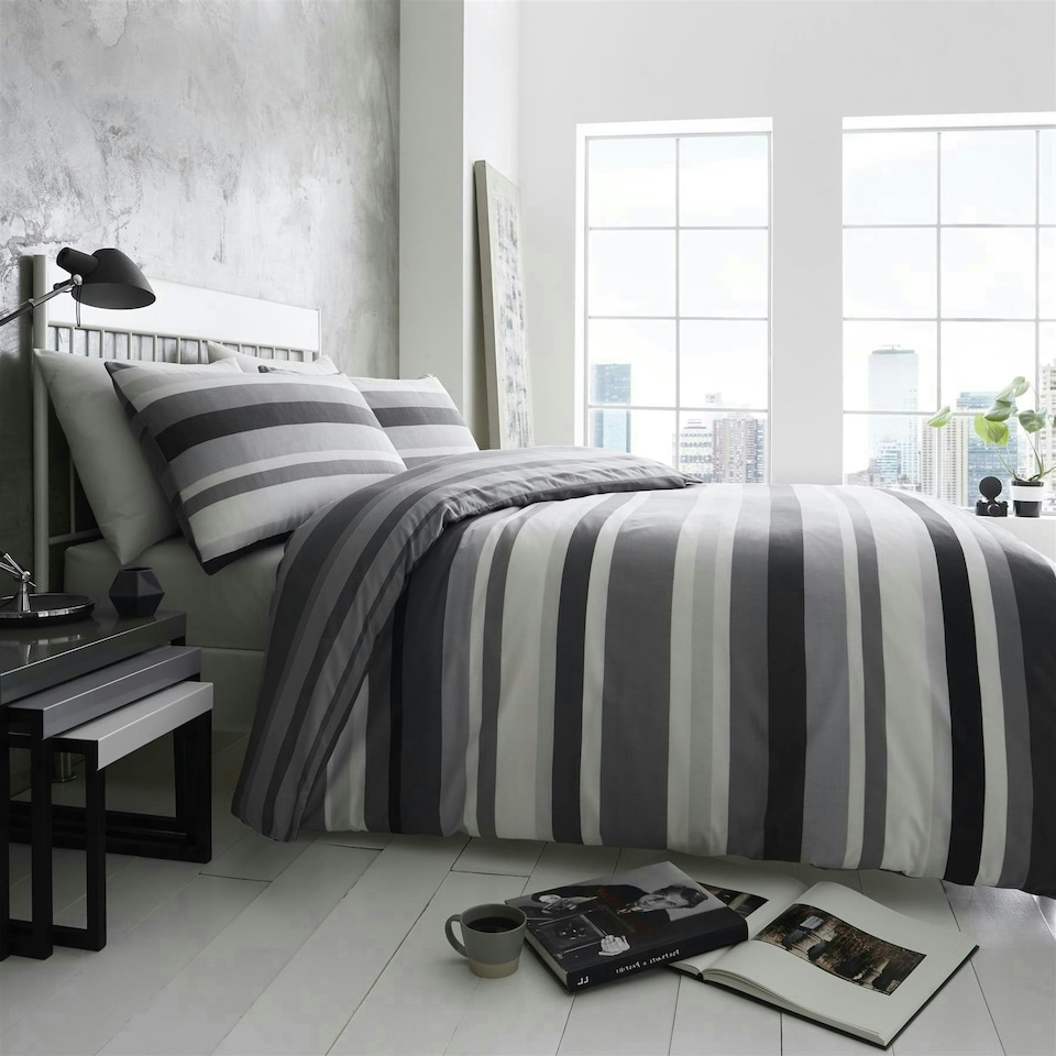 image 1 of Simply Stripes Duvet Cover Set - King - Charcoal
