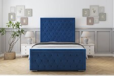 Sloomy Monroe Navy Plush Bed Frame With Mattress With 50" Upholstered Headboard 3' Single
