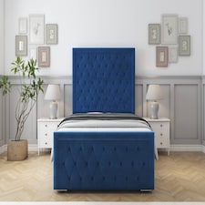 Sloomy Monroe Navy Plush Bed Frame With Mattress With 50" Upholstered Headboard 3' Single