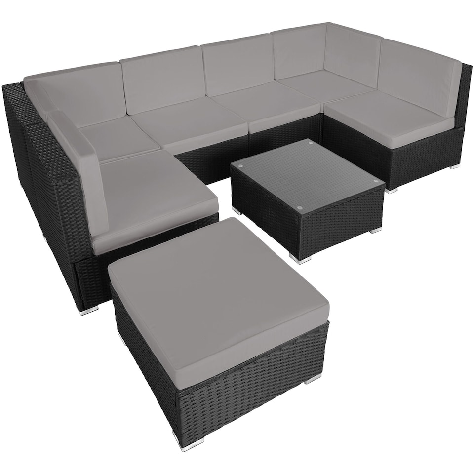 image 1 of Garden Furniture Venice - set for 6 to 7 people, outdoor sofas, table and stool | Black | black/grey | 59,50 x 68 x 69,50 cm | 1