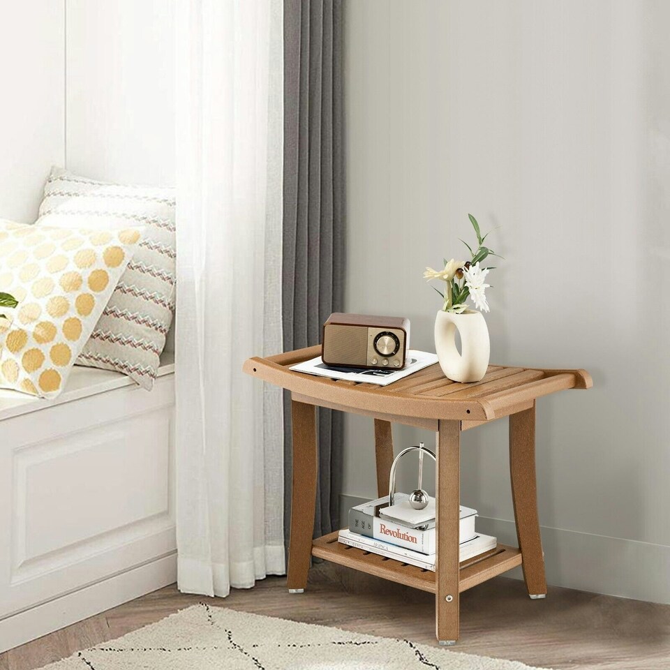 image 1 of COSTWAY Shower Bench Stool Bathroom Seat 2-Tier Brown