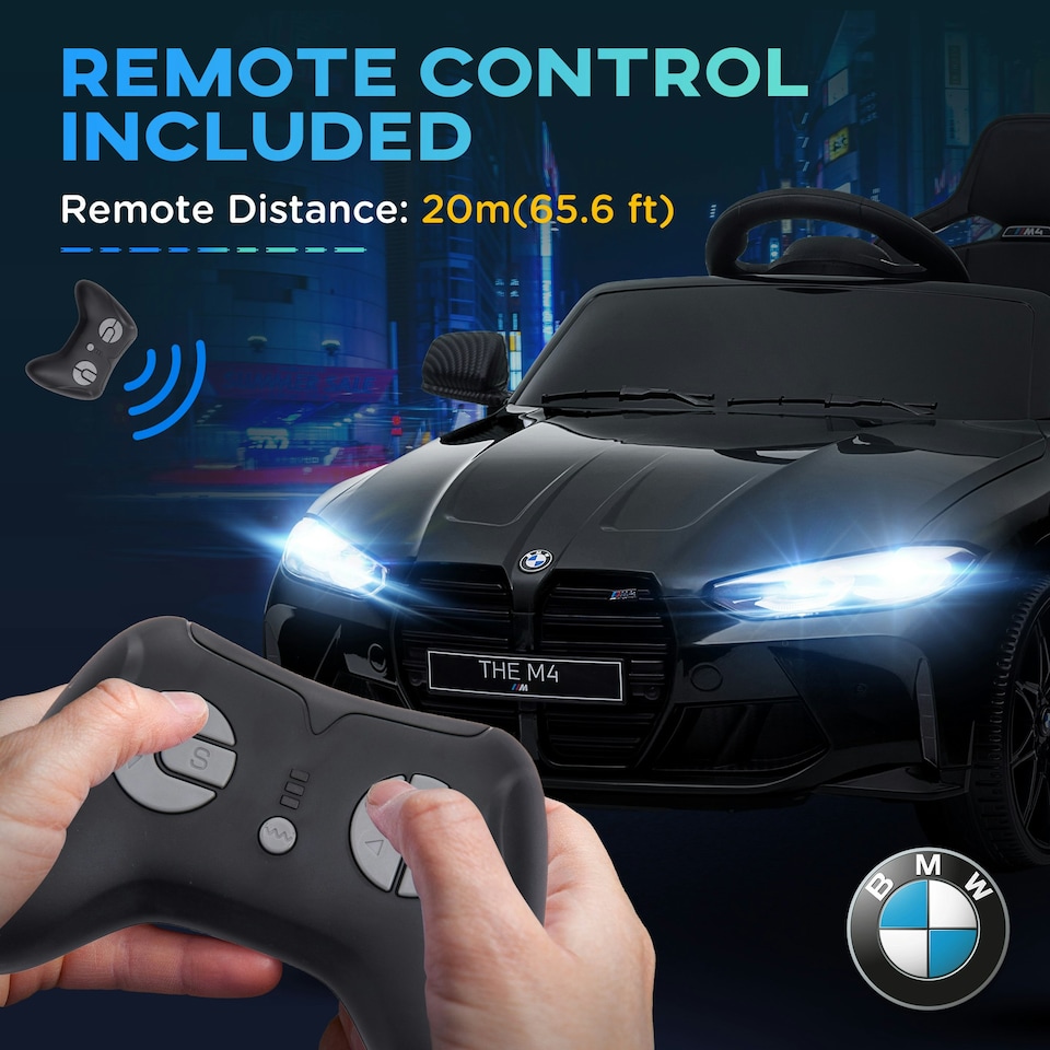 image 1 of AIYAPLAY 12V BMW M4 Licensed Kids Electric Car w/ Remote, Suspension, Black