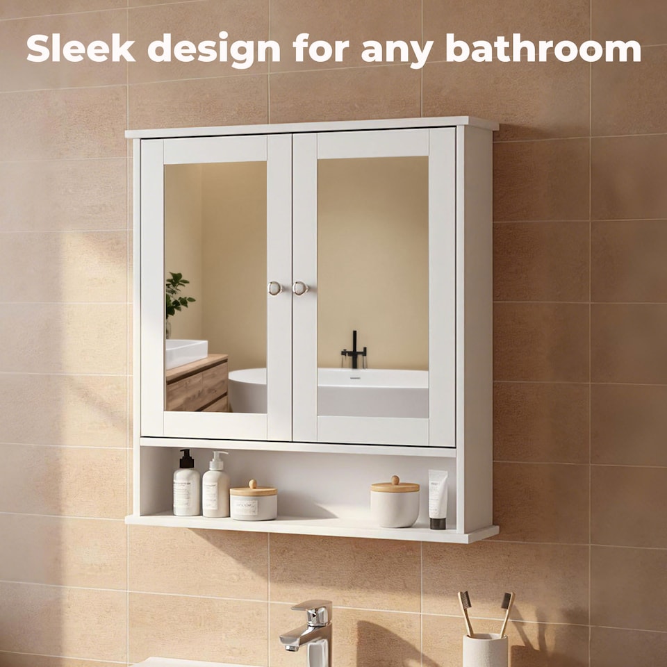 image 1 of Levede Bathroom Mirror Cabinet Storage Toilet Cupboard Wall Mounted Shelves