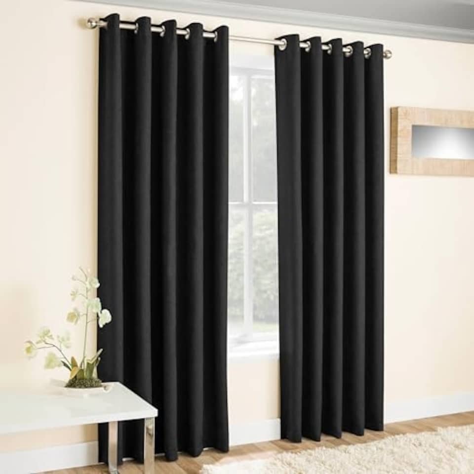 image 1 of Vogue Black Curtains 90 x 90 inch (229 x 229 cm) Room Darkening Eyelet Thermal Noise Reducing Curtains for Bedroom and Living Room