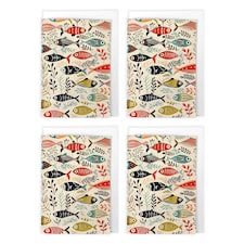 Scandi Fish Pattern Art Cards Pack of 4 Coastal Marine Greeting Cards