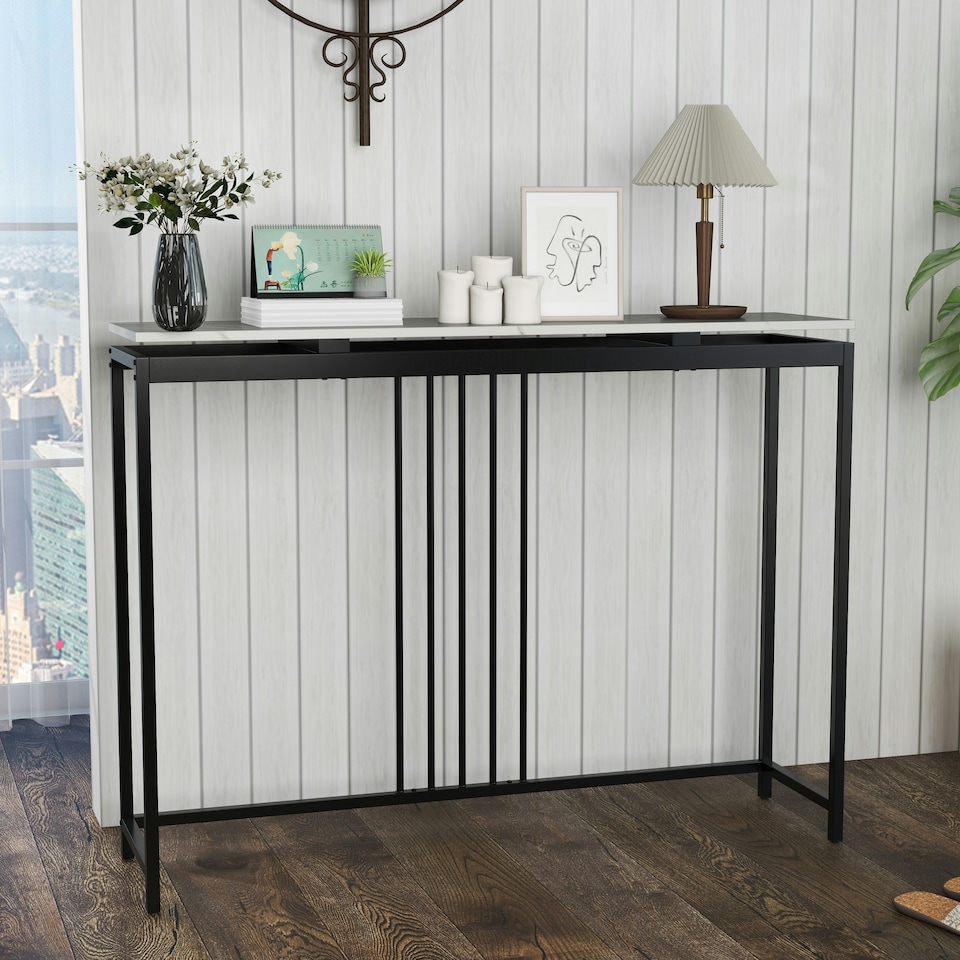 image 1 of COSTWAY 120cm Console Table Faux Marble Sofa Side End Table White Black