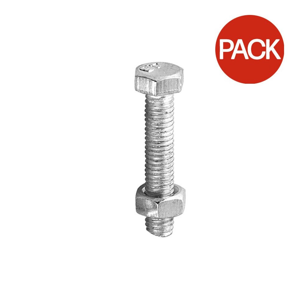 Securfix Trade Pack Zinc Plated Hex Bolts (Pack of 25) - Silver - One Size