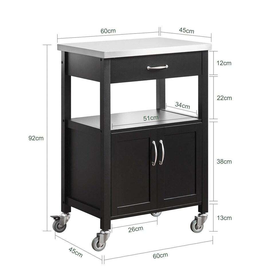 image 1 of SoBuy FKW22-SCH,Stainless Steel Top Kitchen Trolley Microwave Stand on Wheels
