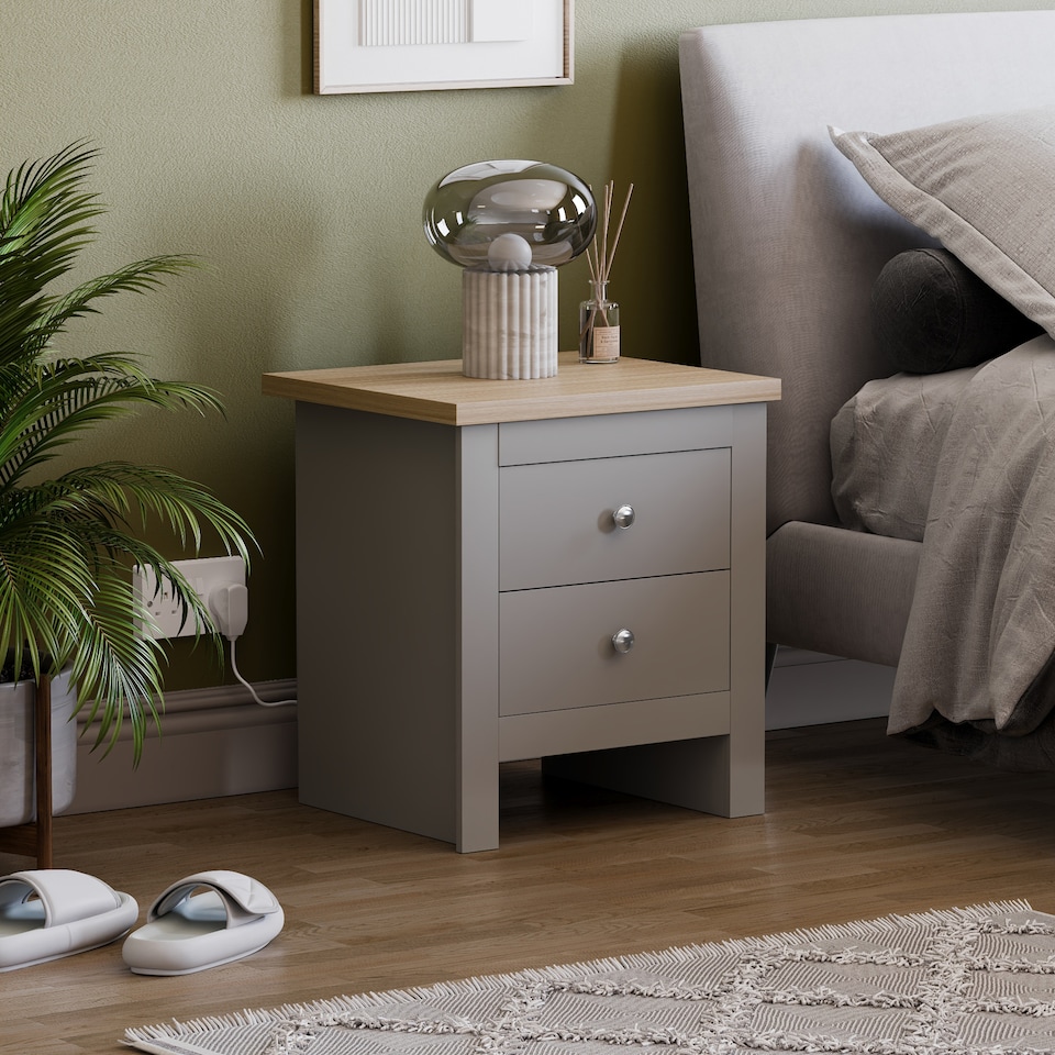 image 1 of Vida Designs Arlington 2 Drawer Bedside Chest Shaker Style Cabinet Table Nightstand, Grey & Oak