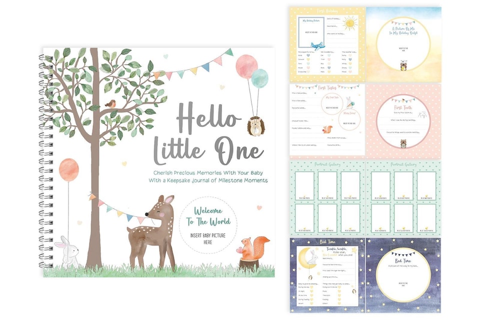 image 1 of Baby Keepsake Journal Milestone Memory Record Book Photo Album Newborn Christening Gift