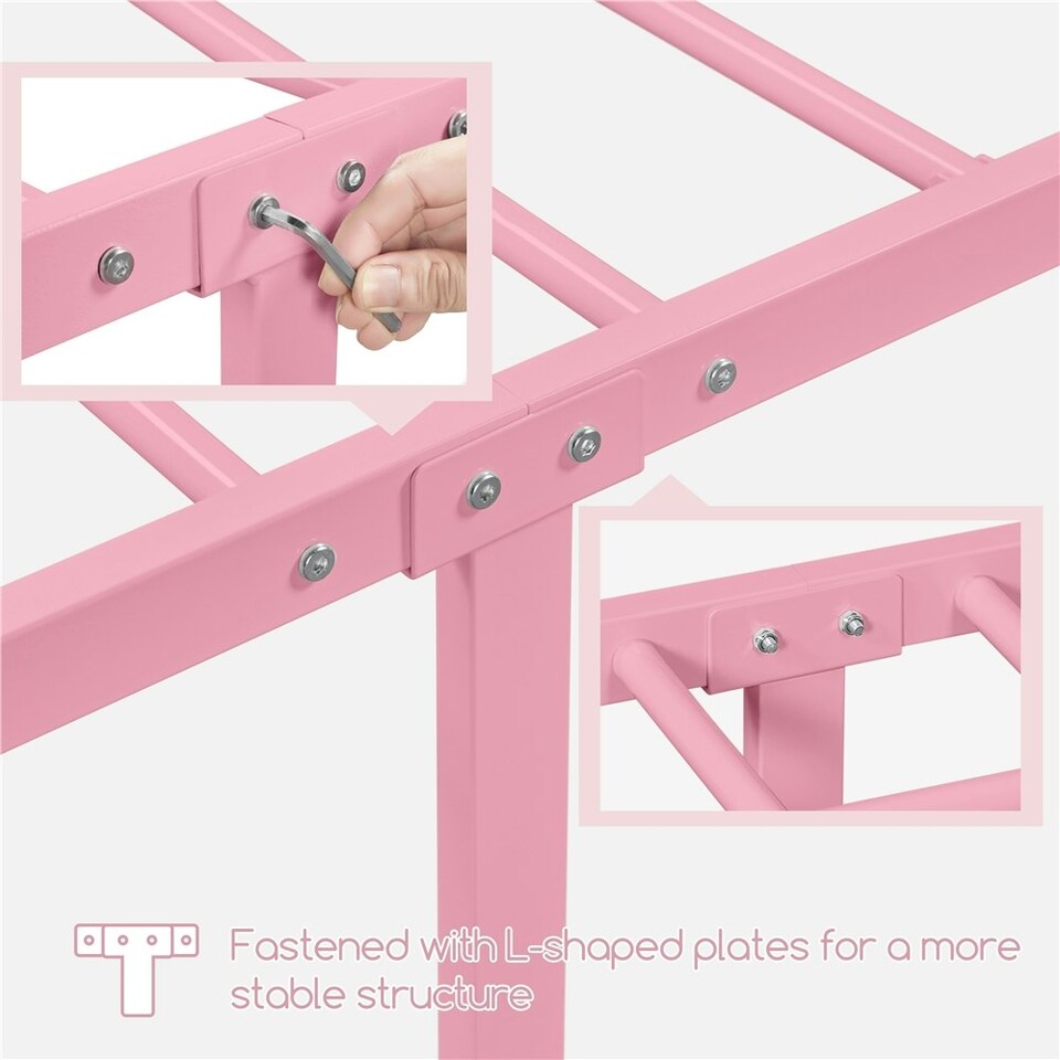 image 1 of Yaheetech 3ft Single Metal Bed Frame with Slatted Headboard Pink