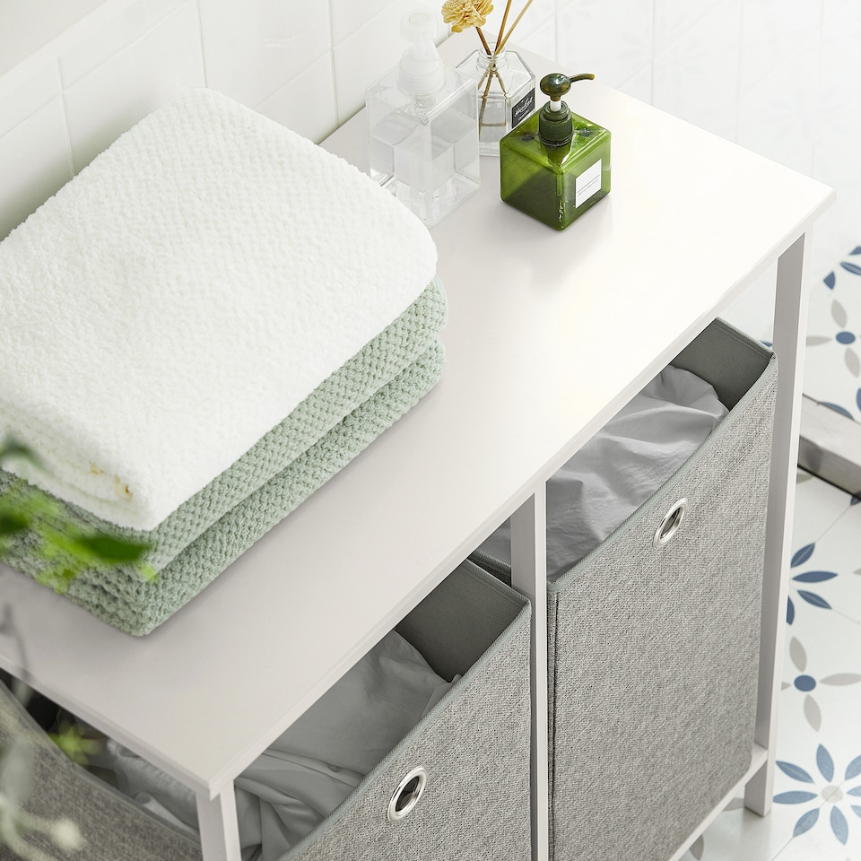 image 1 of SoBuy Bathroom Storage Cabinet with 2 Foldable Laundry Baskets, White, 30.3x15.0x31.5 inches, 8.7 kg - BZR57-W