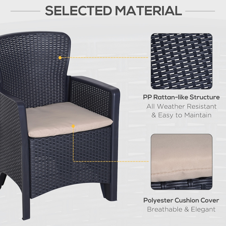 image 1 of Outsunny 3-PCS Conversation Set Rattan Sofa Furniture Set Polyester Cushion