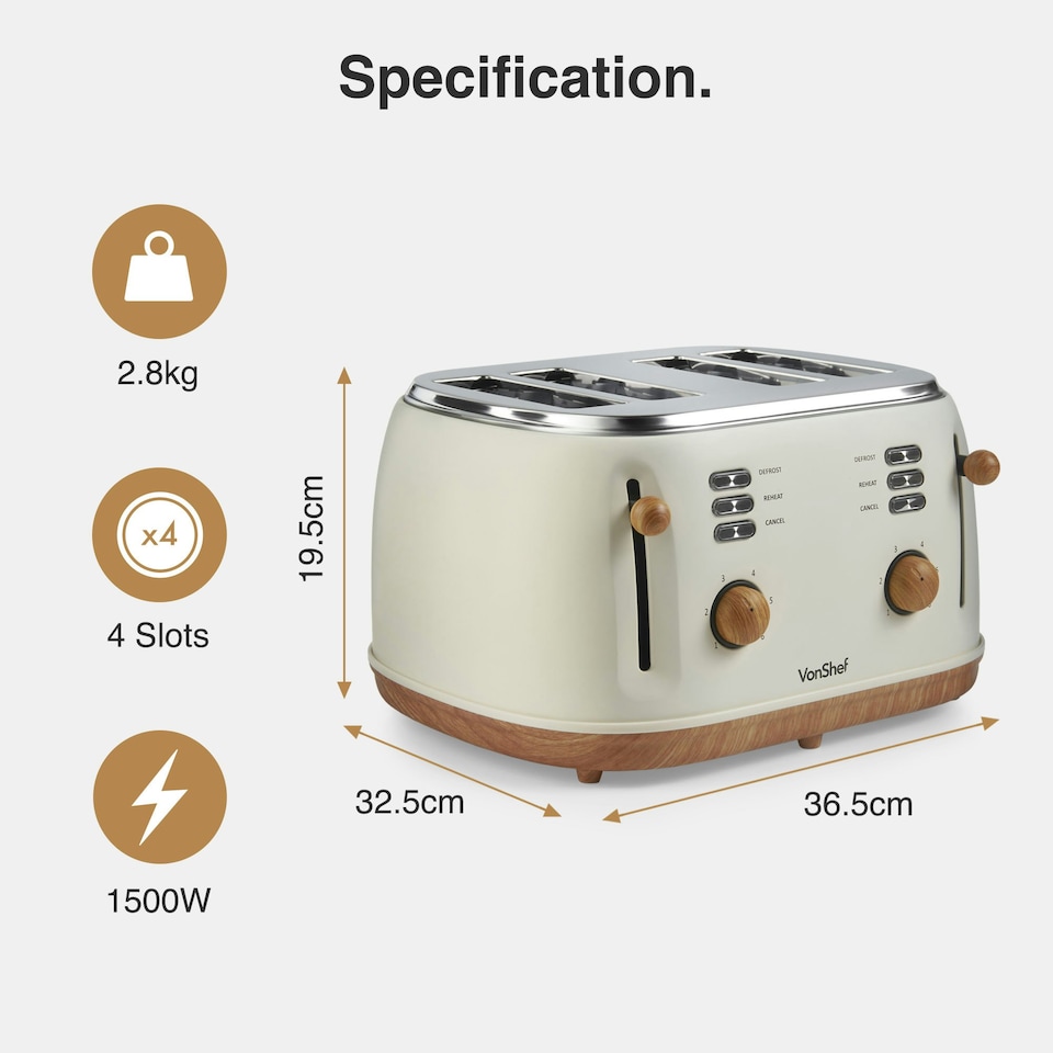 image 1 of VonShef 3000W Kettle and 1500W Toaster Bundle Set Cream
