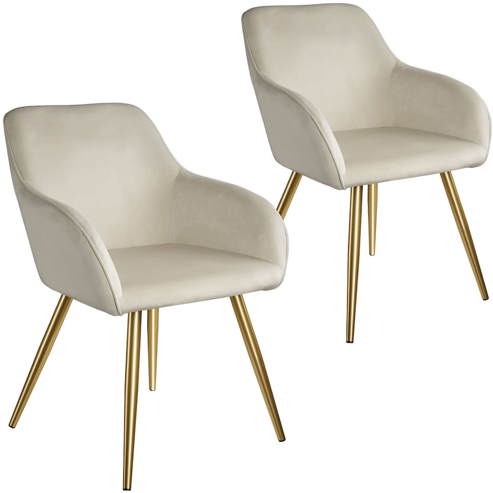 image 1 of Chair Marilyn with Velvet Cover, Gold Steel Legs and Plush Padding | Cream | cream/gold | One Size | 2