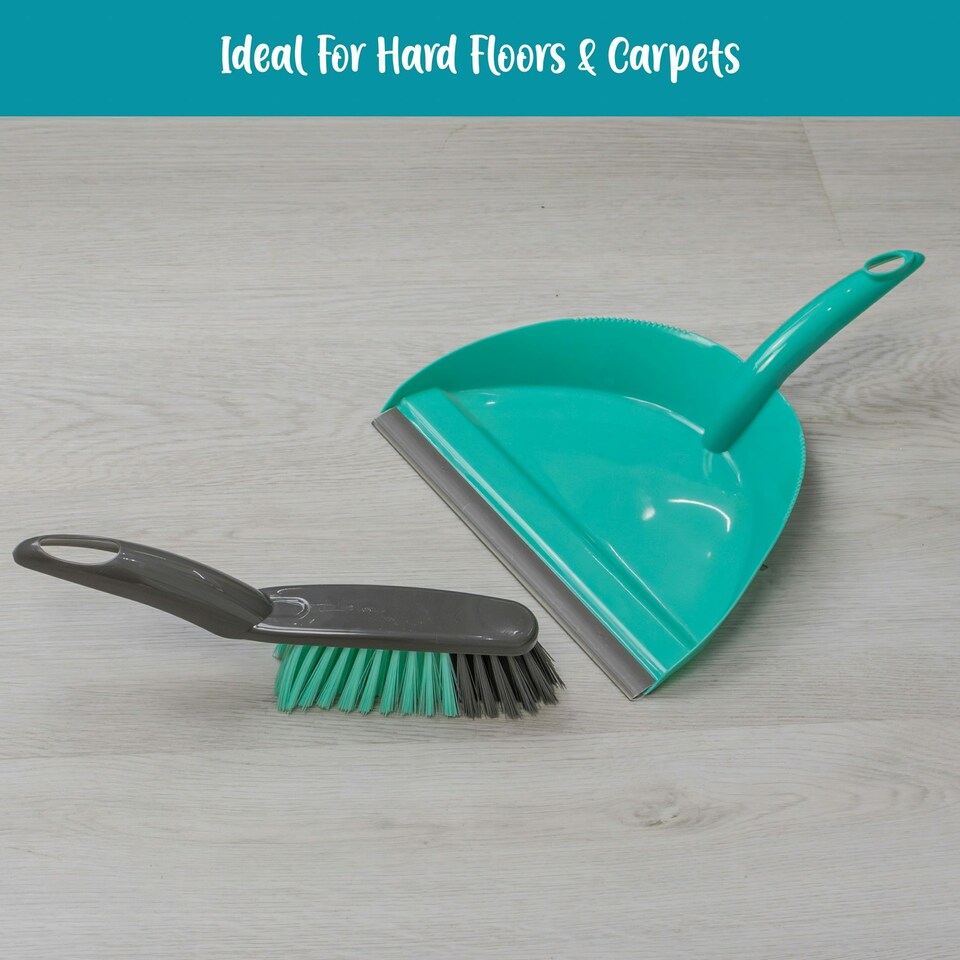 image 1 of JVL Dustpan and Bristle Brush Set, Turquoise