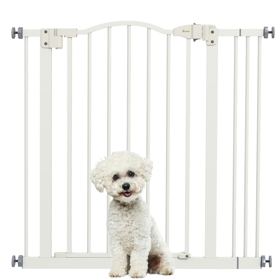 image 1 of PawHut 74-87cm Adjustable Metal Pet Gate Safety Barrier w/ Auto-Close White