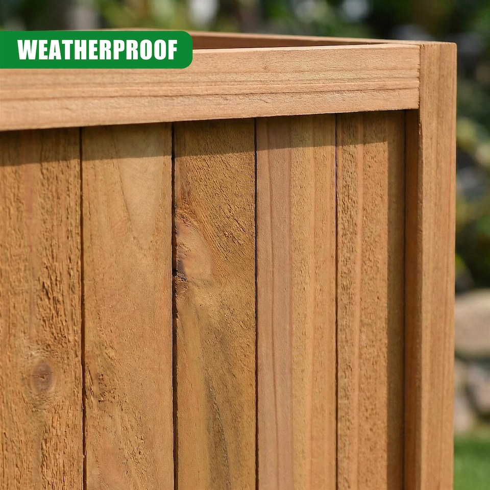 image 1 of GEEZY Wooden Rectangular Garden Flower Planters Brown Set of 2