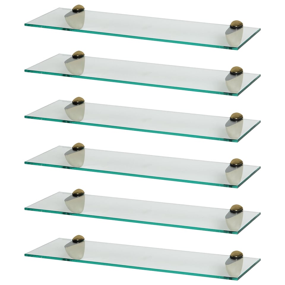 image 1 of Harbour Housewares Floating Glass Shelf - 60cm - Metallic Brackets - Bathroom Shower Storage Vanity Display Unit Shelf | Gold | Gold | 6
