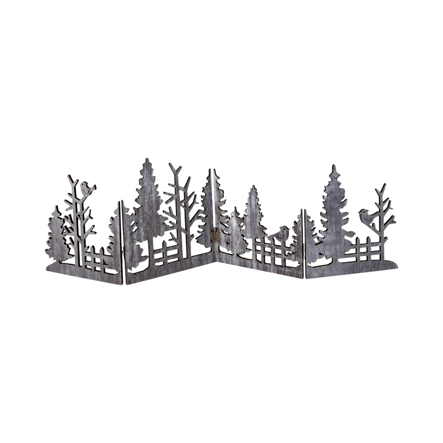 Four Candle Grey Wooden Folding Christmas Forest Scene Display Decoration 60cm