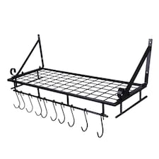 Living and Home Kitchen Metal Shelves Pan & Pot Rack Storage Shelf with 10 Hooks Wall Mounted