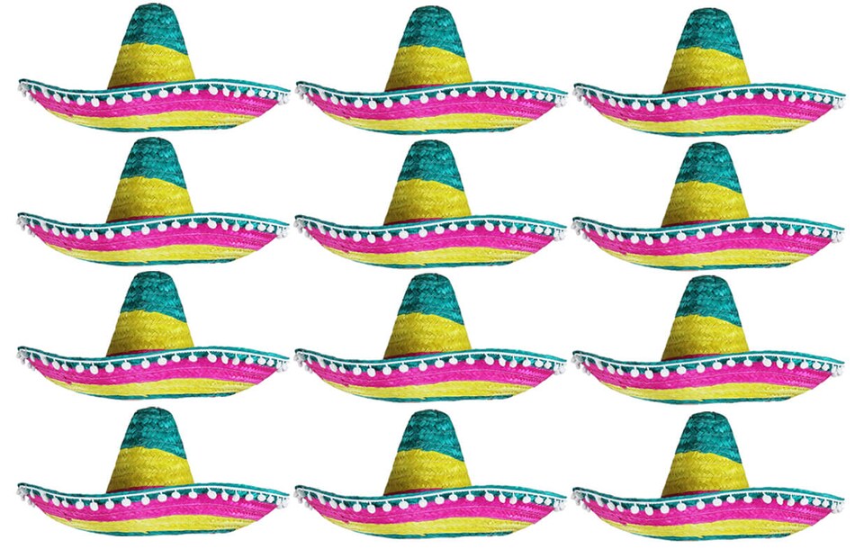 image 1 of Multicolour Mexican Sombrero with Pom Pom Edging | Multi | 3
