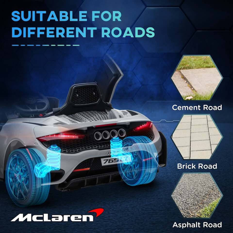 image 1 of AIYAPLAY McLaren 765LT Licensed 12V Kids Ride on Car w/ MP3 Music, Grey