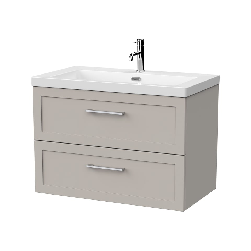image 1 of Balterley Stonnall Traditional Wall Hung 2 Drawers Vanity Unit with 1 Tap Hole Fireclay Basin, 800mm, Pebble Grey