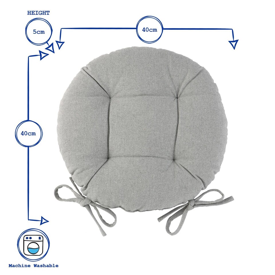image 1 of Harbour Housewares Round Garden Chair Seat Cushions - Grey - Pack of 2 | Grey | Grey