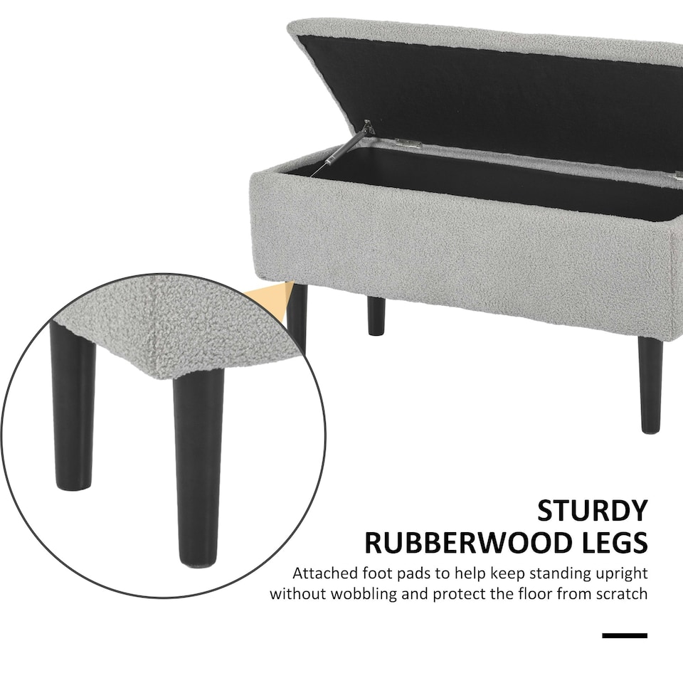 image 1 of HOMCOM 15" Ottoman Storage Box with Wooden Legs and 47L Storage Capacity, Grey