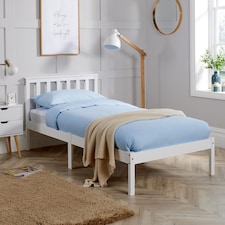 Single Pine Solid Wood Bed 3ft White Low End Slatted Base Furniture Headboard