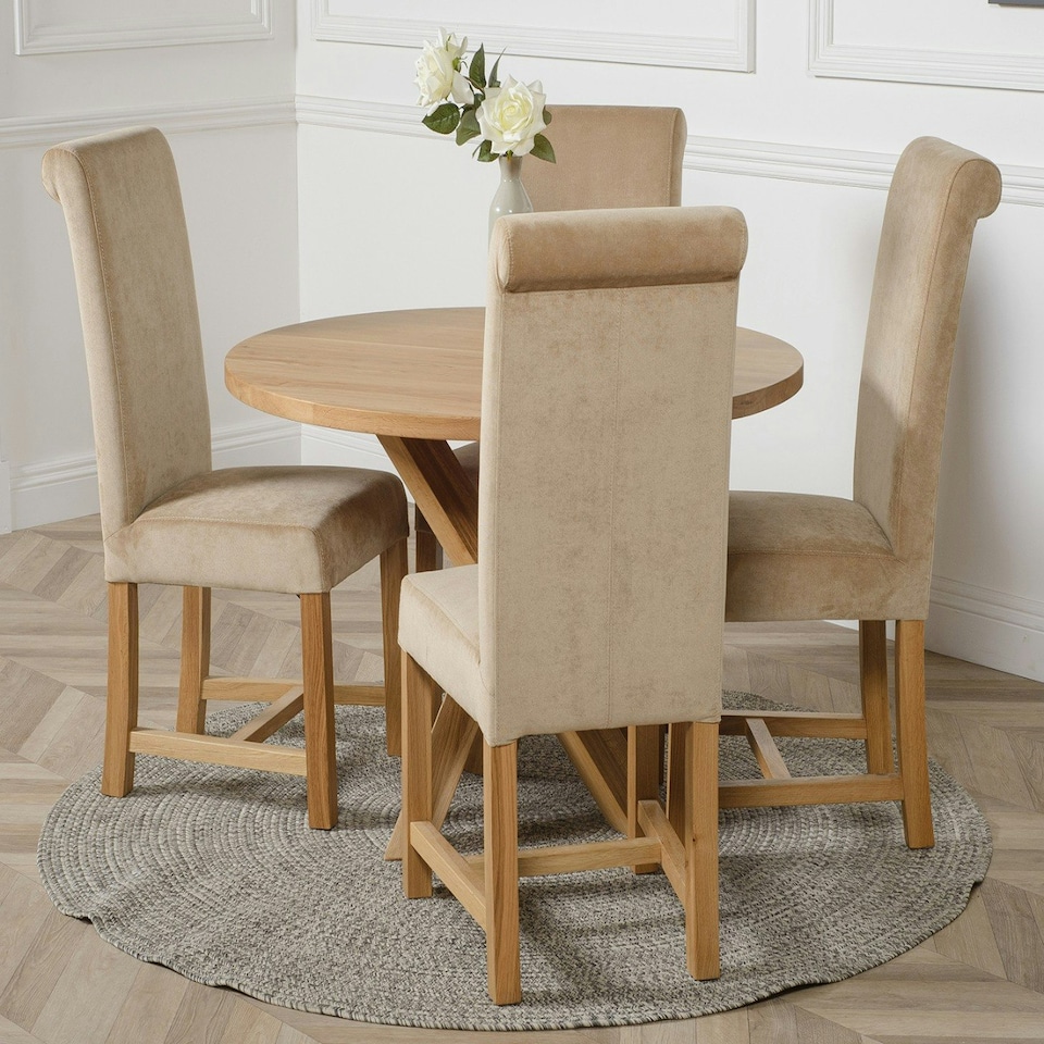 image 1 of Oregon Round Oak Dining Table with Washington Fabric Chairs Brown