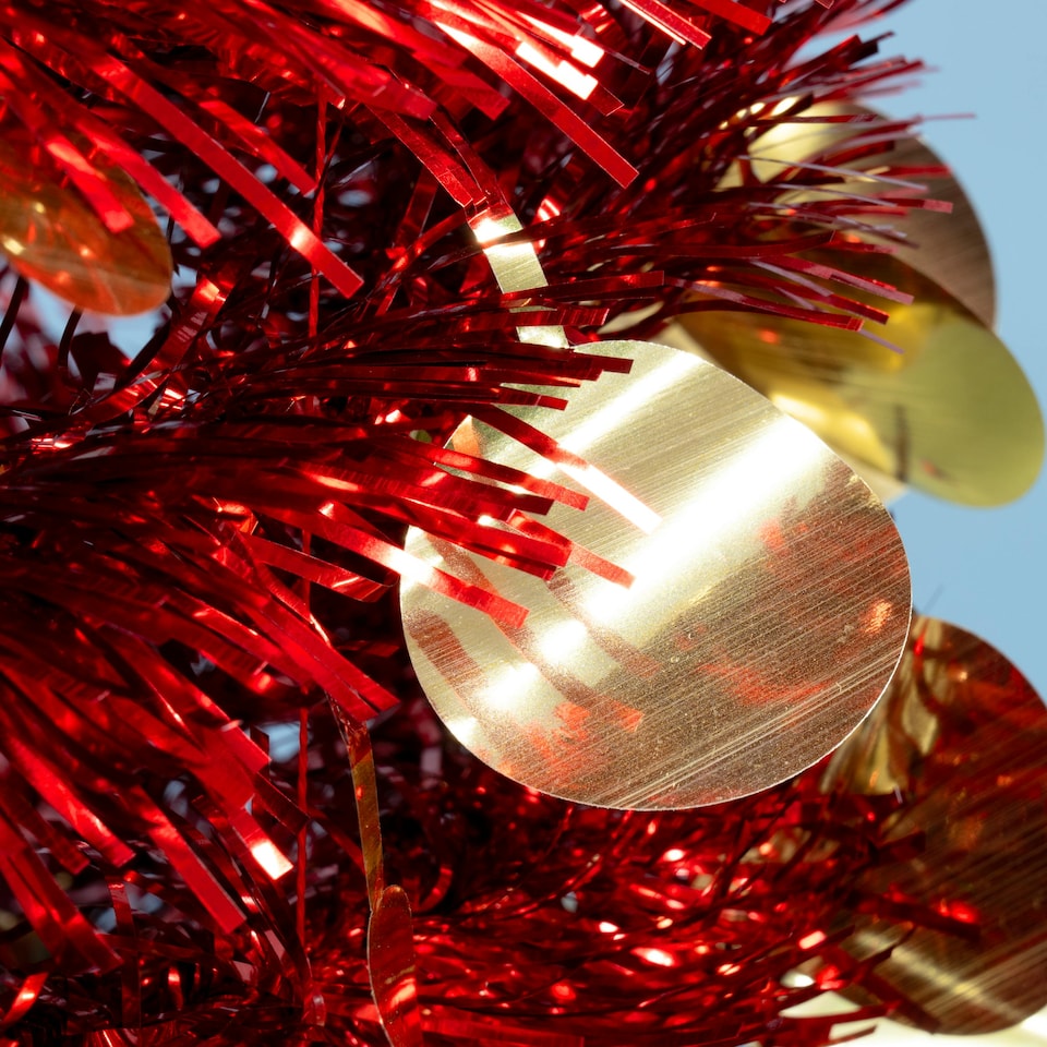 image 1 of Christmas Tree World  7ft/210cm Slim Tinsel Pop Up Christmas Tree - Red