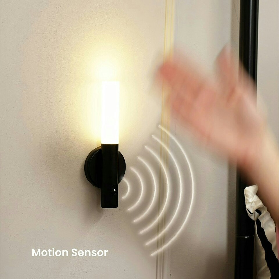 image 1 of ValueLights Oakley Pair of - Black Magnetic Wall Lights with Motion Sensor and USB Rechargeable