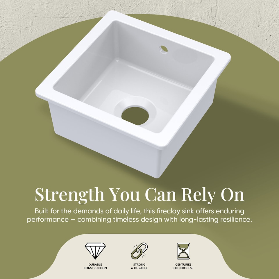 image 1 of Balterley Fireclay Single Bowl Square Undermount Kitchen Sink with Overflow | White | White | 1
