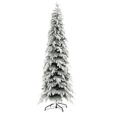 HOMCOM 7ft Pencil Artificial Christmas Tree, Snow Flocked mas Tree with Downswept Branches and 800 Tips, Auto Open, Steel Base, Holiday Decoration for Home Office, Green
