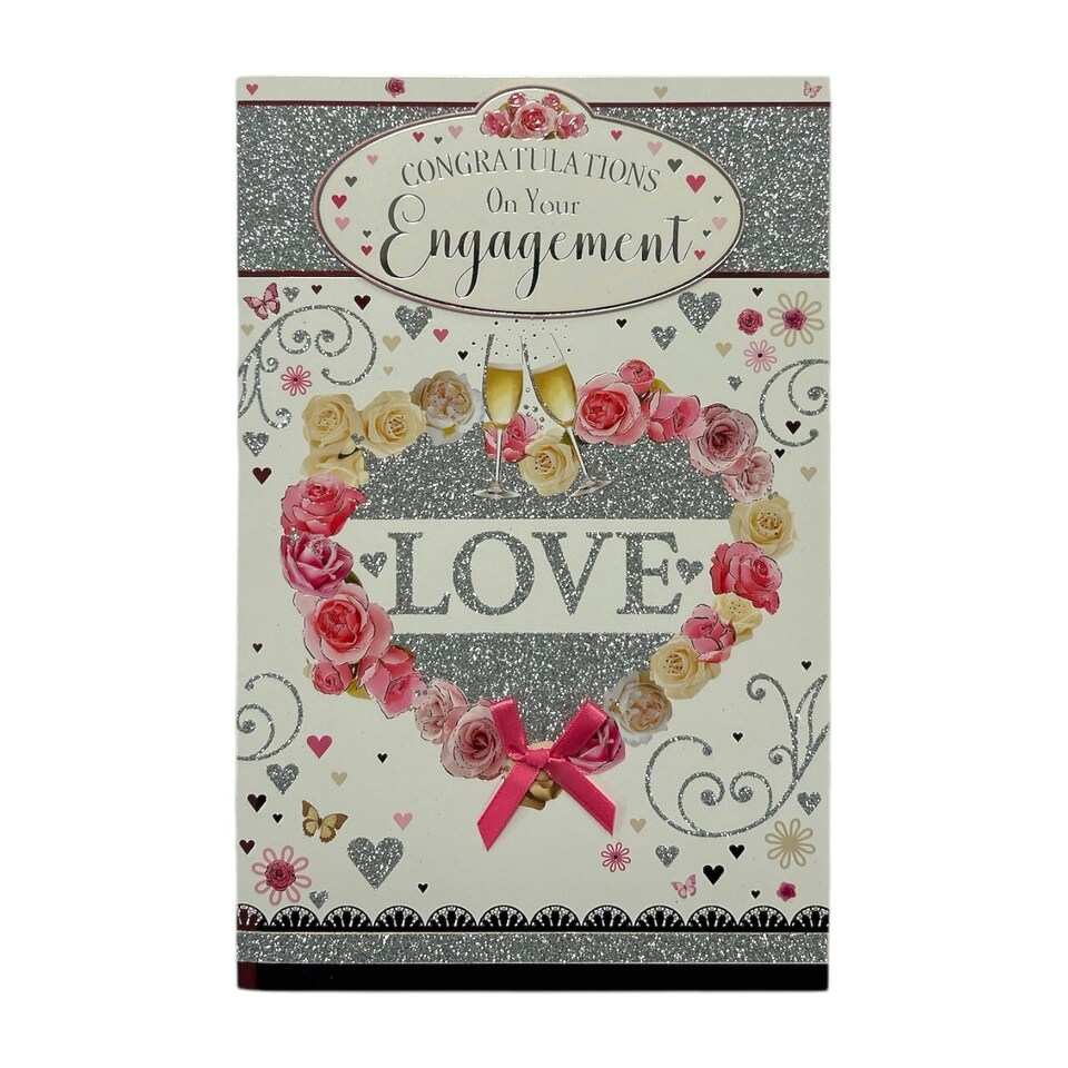 image 1 of On Your Engagement Neutral Traditional Floral Heart Card