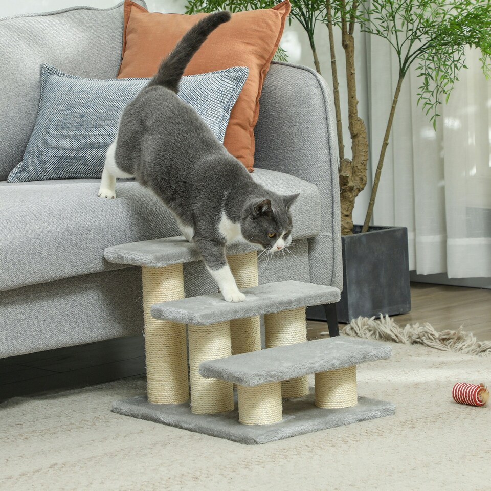 image 1 of PawHut Cat Steps 3 Stairs Deluxe Pet Portable Easy Climb Assistance Lightweight