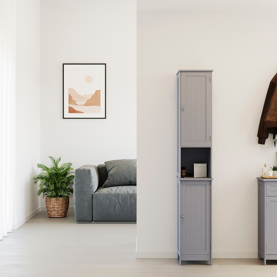 image 1 of Bath Vida Priano 2 Door Tall Bathroom Freestanding Storage Cabinet, Grey
