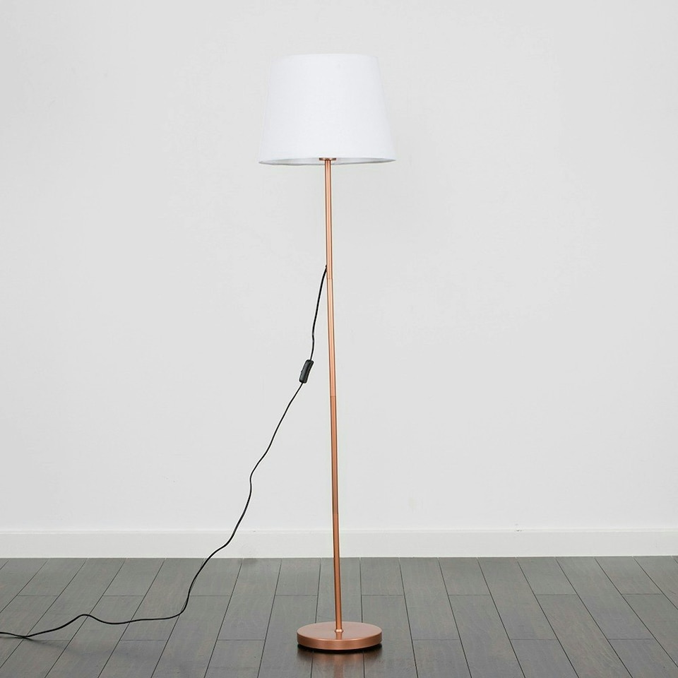 image 1 of ValueLights Charlie Copper Floor Lamp White Taper Shade & Bulb 