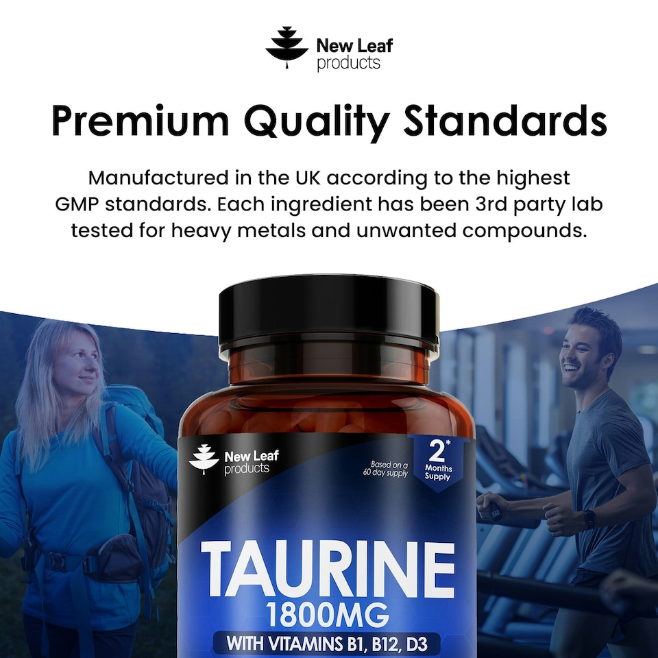 image 1 of Taurine Capsules - 1800mg Caps + Vit B1, B12 & D3