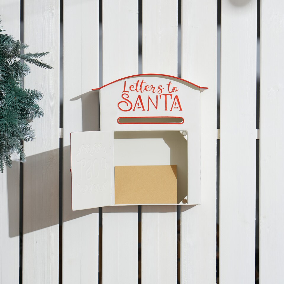 image 1 of HOMCOM Christmas Post Bo, Letters to Santa Mailbo, Wall Mounted Postbo, Christmas Decoration for Indoor and Outdoor, White