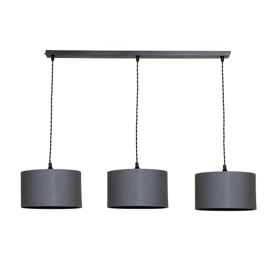 image 1 of ValueLights Reni Charcoal Drum Shade 3 Drop Bar Matte Black Diner Ceiling Light with Bulbs Black