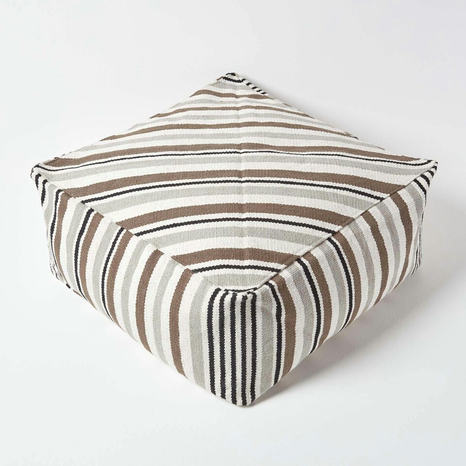 image 1 of Homescapes Grey, Black and White Stripe Beanbag Cube Pouffe Large - 60 x 60 x 30 cm | Grey | 60 x 60 x 30 cm