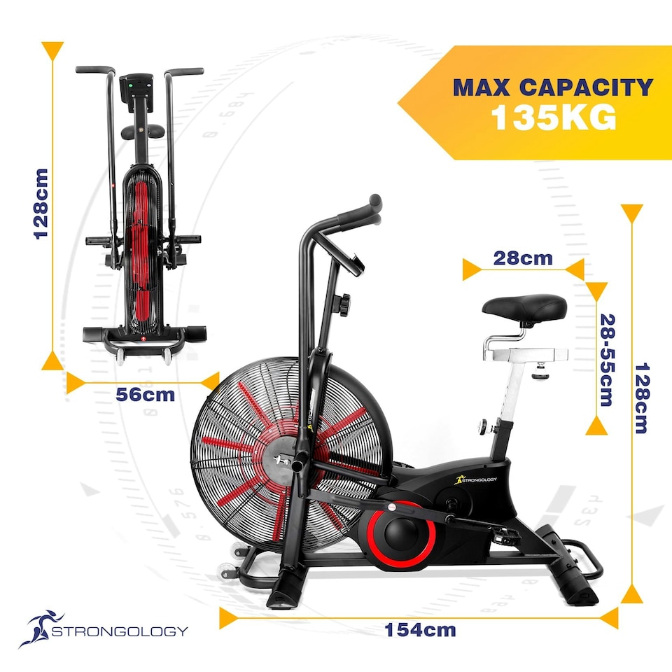 image 1 of Strongology TITANIUM Assault Bike Adjustable Resistance Dual Belt Magnetic 24” Fan Professional Air Bike with Clear LCD Display