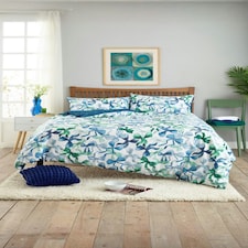 Bows Design Cotton Rich Duvet Cover Set – 200 Thread Count Soft & Breathable Bedding | Blue | Double